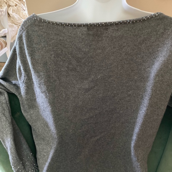 Silk & cashmere Lightweight, gray sweater with beads, L - Picture 4 of 5